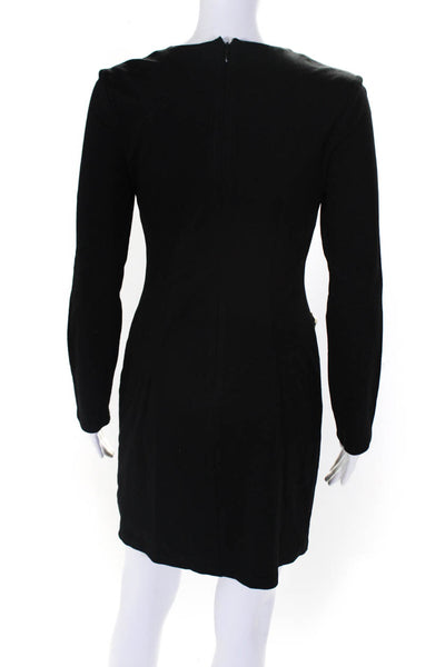 Nicole Miller Womens Pearled Studded Textured Zip Long Sleeve Dress Black Size 2
