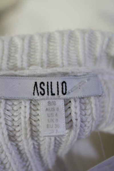 Asilio Women's Round Cut-Outs Long Sleeves Ribbed Sweater White Size S