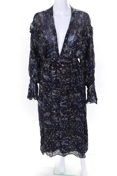 IRO Women's V-Neck Long Sleeve Paisley Print Maxi Dress Navy Size 34