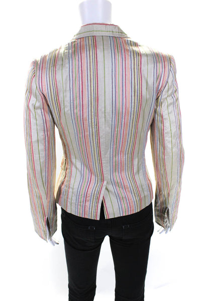 Akris Punto Womens Striped Satin Button Up Blazer Jacket Pink Green Silk Size 4