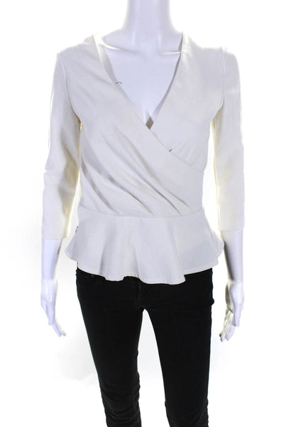 Ba&Sh Womens Surplice V Neck 3/4 Sleeve Top Blouse White Size 0