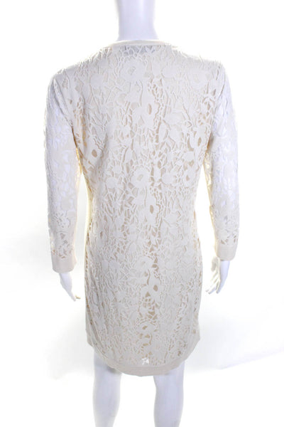 Magaschoni Womens Knit Burnout Long Sleeve Sheath Dress Ivory Silk Size Small