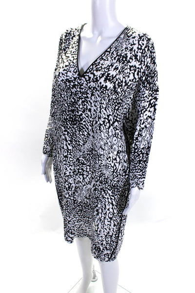 Escada Womens Abstract 3/4 Sleeve V Neck Shift Dress Black White Size EU 38