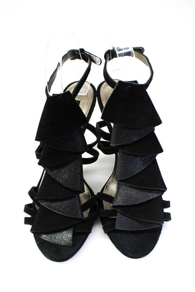 Nanette Lepore Womens Suede Ruffle Strappy Stiletto Sandals Black Size 9.5