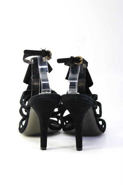 Nanette Lepore Womens Suede Ruffle Strappy Stiletto Sandals Black Size 9.5