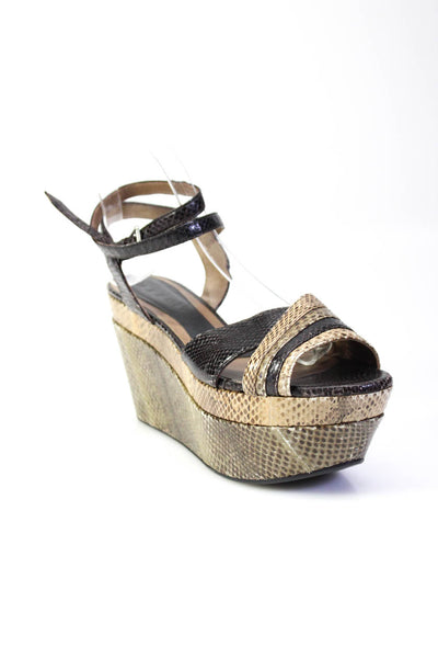 Marni Womens Color Block Snakeskin Platform Sandals Green Brown Size 40 10