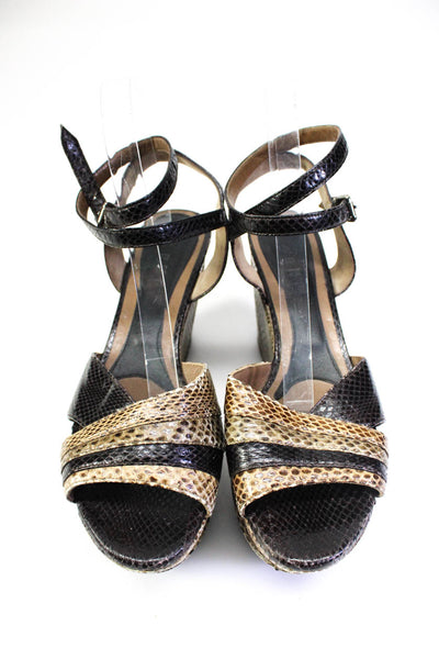 Marni Womens Color Block Snakeskin Platform Sandals Green Brown Size 40 10