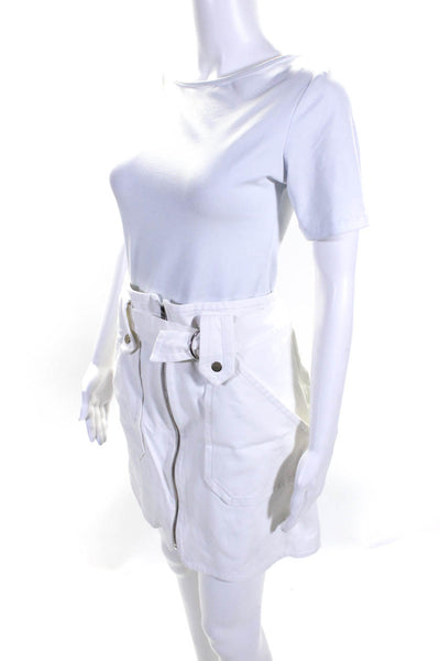 Ba&Sh Womens Elastic Waist Pocket Belt Zippered A Line Short Skirt White Size L