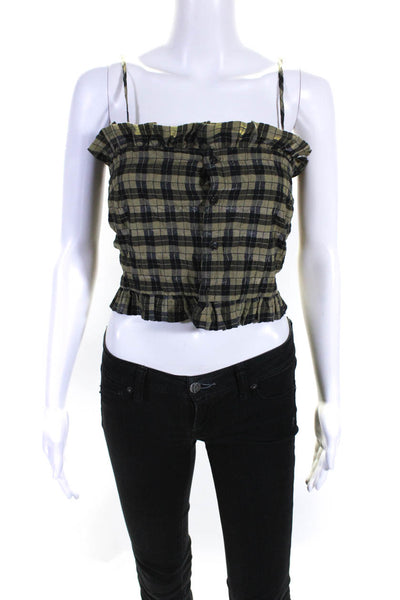 GANNI Womens Green Plaid Crop Top Size 6 13310438