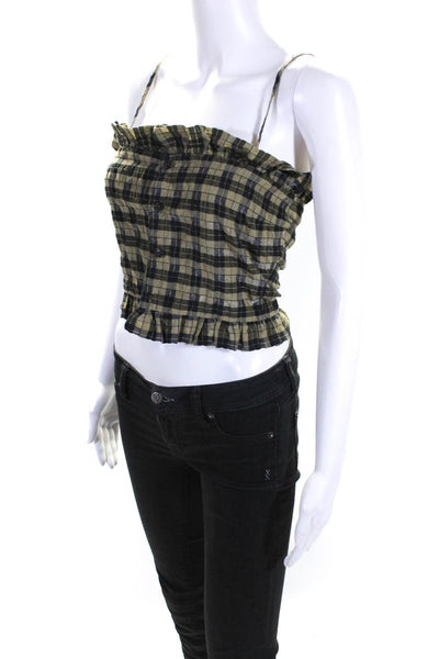 GANNI Womens Green Plaid Crop Top Size 4 13374792