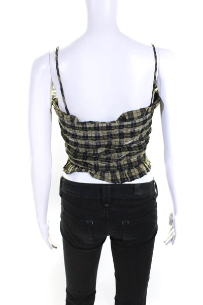 GANNI Womens Green Plaid Crop Top Size 6 13310454