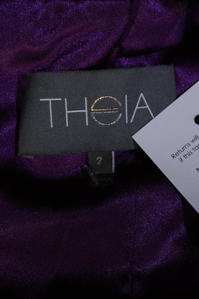 Theia Womens Floral Sequin Belt Crossed Strap A Line Pleated Dress Purple Size 2