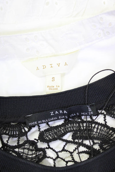 Zara Adiva Womens Floral Lace 3/4 Sleeved Blouses Tank Black White Size S Lot 3