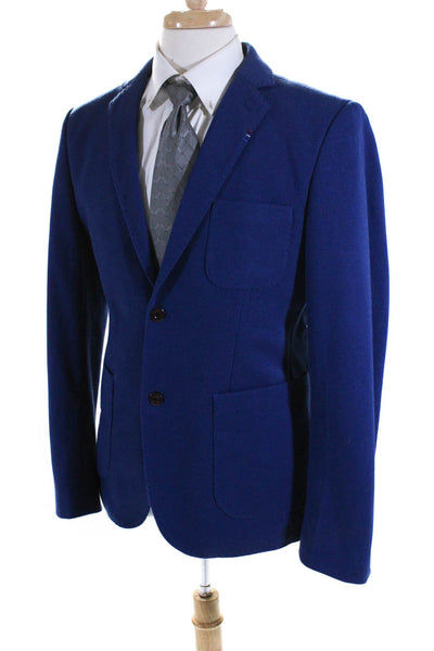 Gianni Feraud Mens Woven Two Button Notch Lapel Suit Blazer Blue Brown Size 42