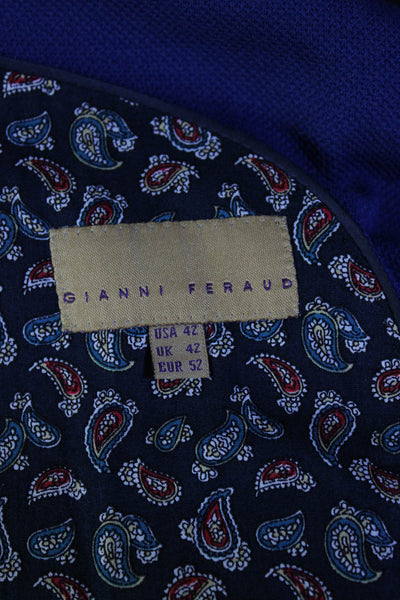 Gianni Feraud Mens Woven Two Button Notch Lapel Suit Blazer Blue Brown Size 42