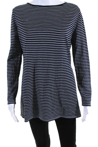 Farella Capri Womens Long Sleeve Boat Neck Striped Sweater Black White Medium