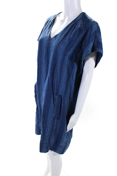 Joie Womens Striped V-Neck Short Sleeve Pullover Shift Dress Blue Size M