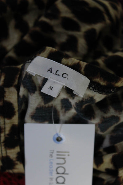 ALC Women's Long Sleeve Animal Print Crewneck Tee Brown Size XL