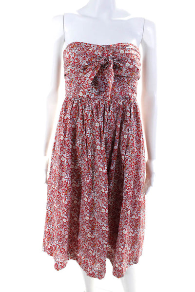 J Crew Womens Cotton Floral Print Sweetheart Neck Strapless Dress Red Size 2P