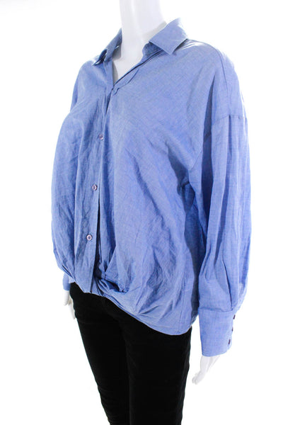 Stateside Womens Long Sleeve Button Up Shirt Blouse Blue Cotton Size Small