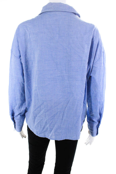Stateside Womens Long Sleeve Button Up Shirt Blouse Blue Cotton Size Small