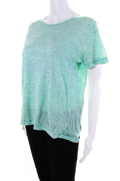Cotton By Autumn Cashmere Womens Short Sleeve Stripe Tee Shirt Blue Green Large