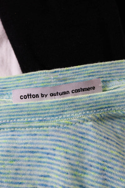 Cotton By Autumn Cashmere Womens Short Sleeve Stripe Tee Shirt Blue Green Large