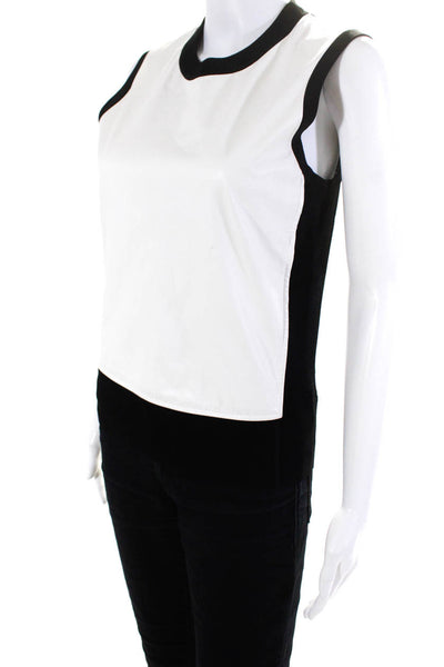 Reed Krakoff Womens Knit Faux Leather Sleeveless Top Blouse Black White Medium