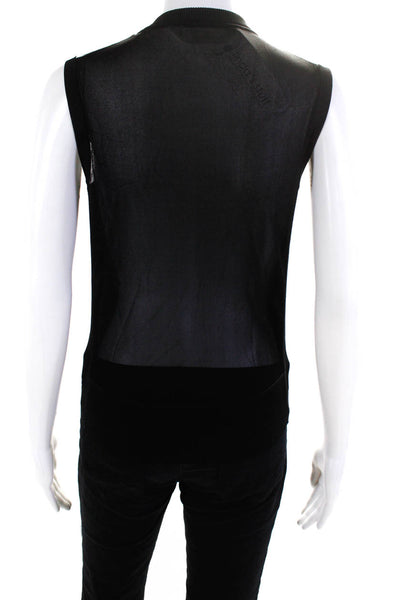 Reed Krakoff Womens Knit Faux Leather Sleeveless Top Blouse Black White Medium