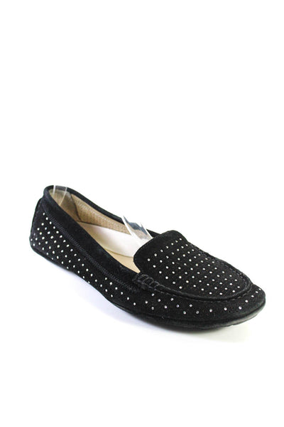Taryn Rose Womens Suede Jeweled Studded Texture Slip-On Flats Black Size EUR38.5
