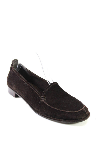 Stuart Weitzman Womens Suede Apron Toe Darted Slip-On Loafers Brown Size 8
