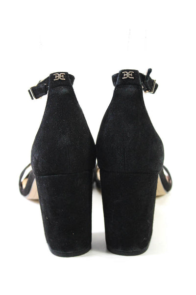Sam Edelman Womens Suede Open Toe D'Orsay Ankle Strap Block Heels Black Size 7.5