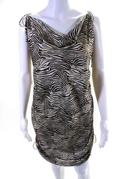L'Academie Womens Sleeveless Zebra Print Ruched Mini Dress Black & White Size XL