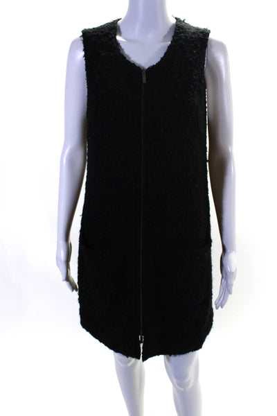 Sanctuary Womens Sleeveless Fuzzy Front Zip Mini Dress w/ Pockets Black Size L