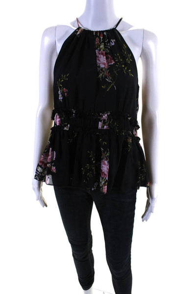 Joie Womens Floral Print Spaghetti Strap Tank Top Black Size Small