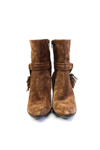Paul Green Womens Suede Side Zipped Darted Tied Knot Frayed Boots Brown UK Size
