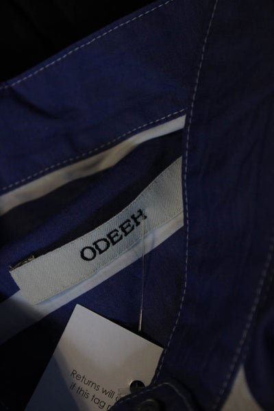 Odeeh Womens Striped High Neck Sleeveless Shirt Blouse Blue White Size FR 34