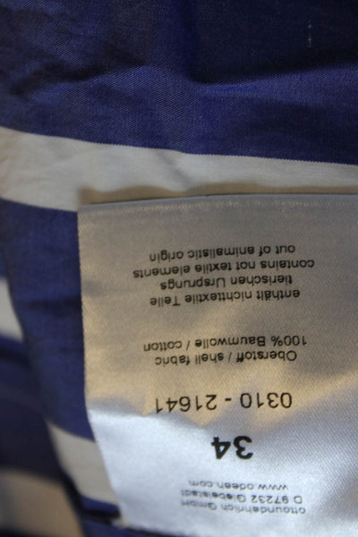 Odeeh Womens Striped High Neck Sleeveless Shirt Blouse Blue White Size FR 34