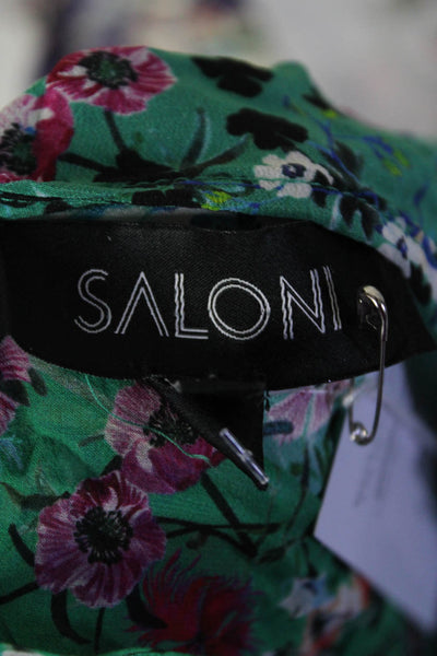 Saloni Women's Silk Floral Print Ruffle Trim Shift Dress Green Size 6