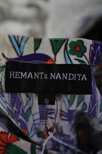 Hermant & Nandita Womens Floral V-Neck Tassel Trim Shift Dress Multicolor Size S