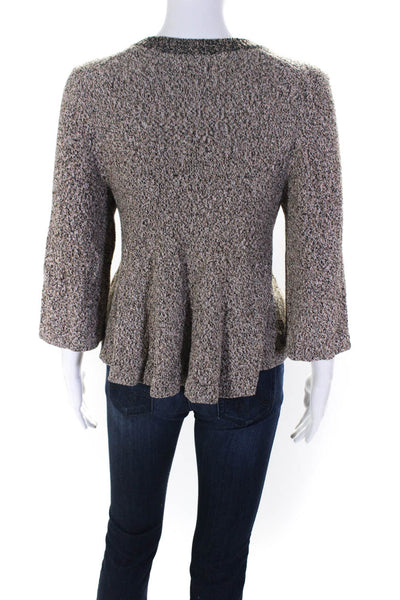 Apiece Apart Women's V-Neck Flounce Hem Long Sleeve Sweater Brown Size XS