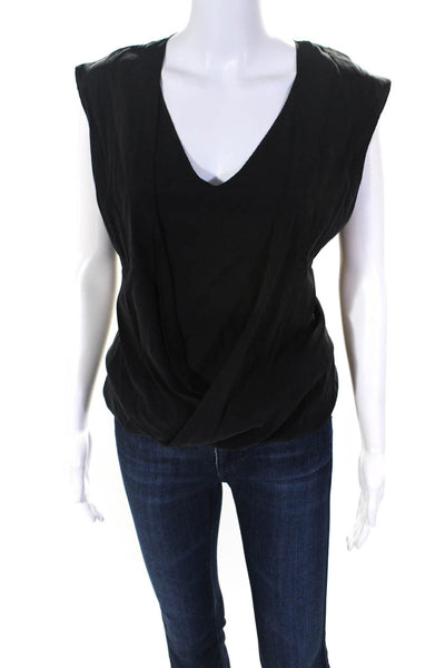 Ramy Brook Womens V-Neck Draped Sleeveless Banded Waist Top Black Sized XS