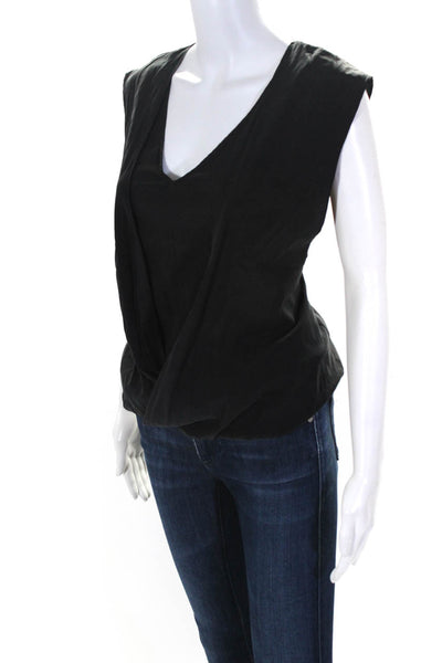 Ramy Brook Womens V-Neck Draped Sleeveless Banded Waist Top Black Sized XS