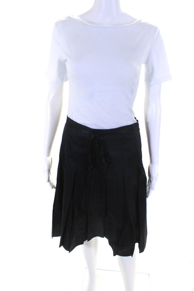 Roberta Freymann Women's Zip Closure Pleated Flare Midi Skirt Black Size XS