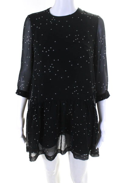 Morgane Le Fay Women's Round Neck 3/4 Sleeve Drop Waist Mini Dress Black Size XS