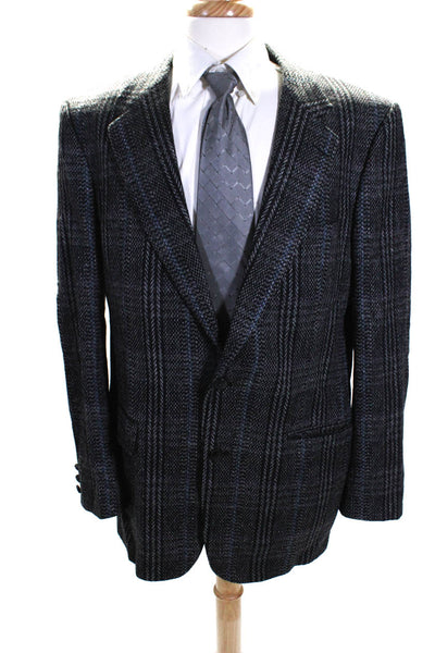 Burberrys Mens Gray Wool Plaids Two Button Long Sleeve Blazer Jacket Size 42