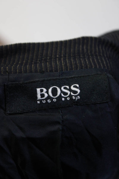 Boss Hugo Boss Womens Navy Wool Pinstriped Three Button Blazer Jacket Size 12