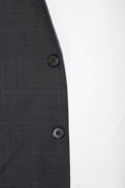 Trabaldo Togna 1840 Mens Gray Plaid Wool Two Button Long Sleeve Blazer Size 44L