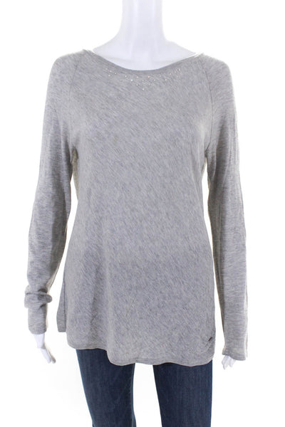 Bogner Women's Rhinestone Embellished Long Sleeve Blouse Gray Size 10