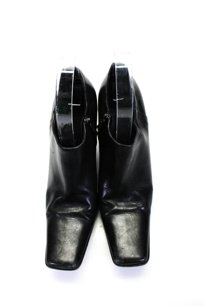 Prada Womens Leather Square Toe Block Heel Side Zip Booties Black Size 7US 37EU